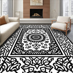 Intricate Black White Mandalas Border Rug