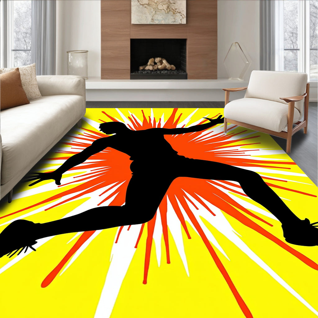 Black Silhouette Runner Burst Yellow Orange Rug