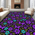 Vibrant Purple Butterfly Floral Burst Rug