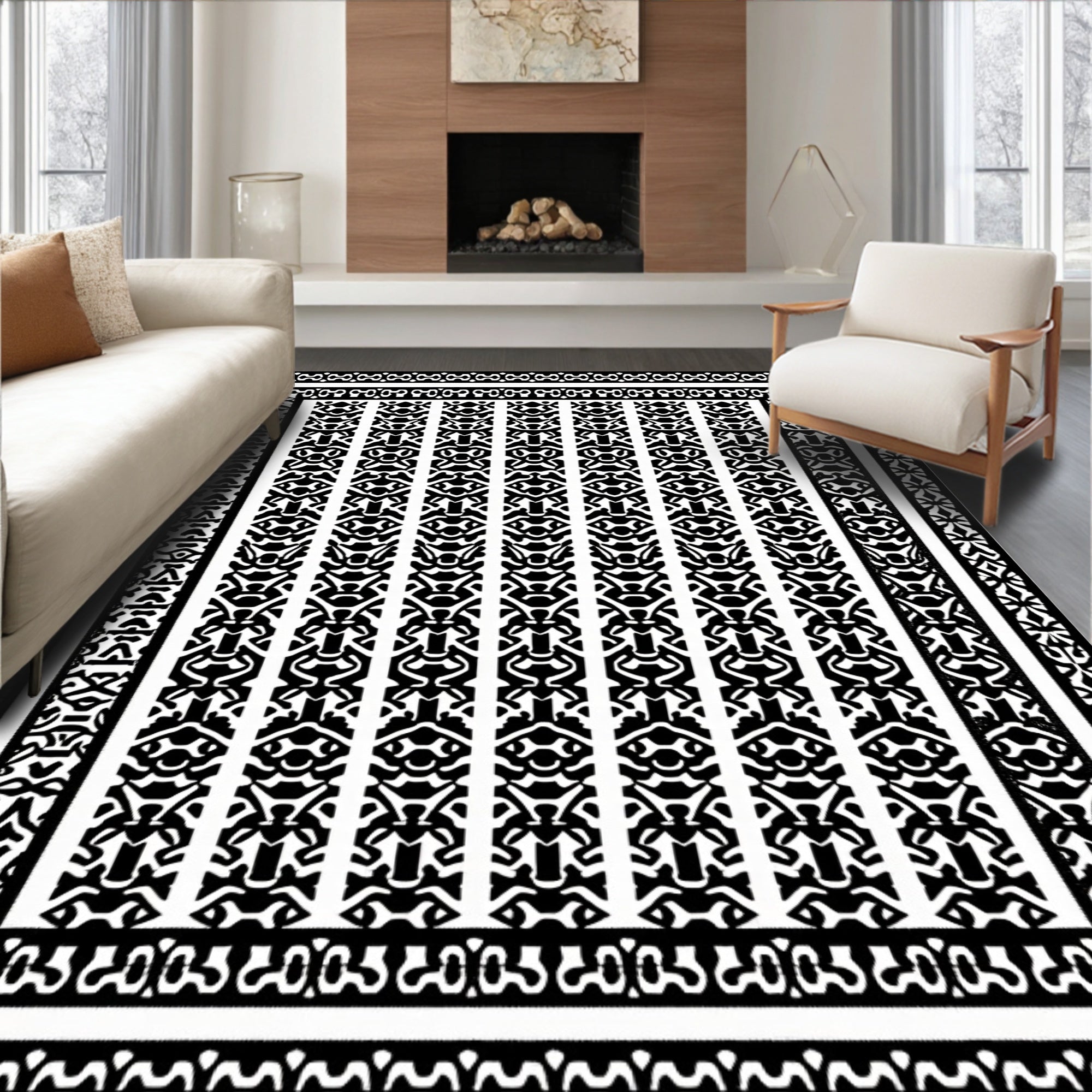 Monochromatic Bold Ethnic Stripe Rug
