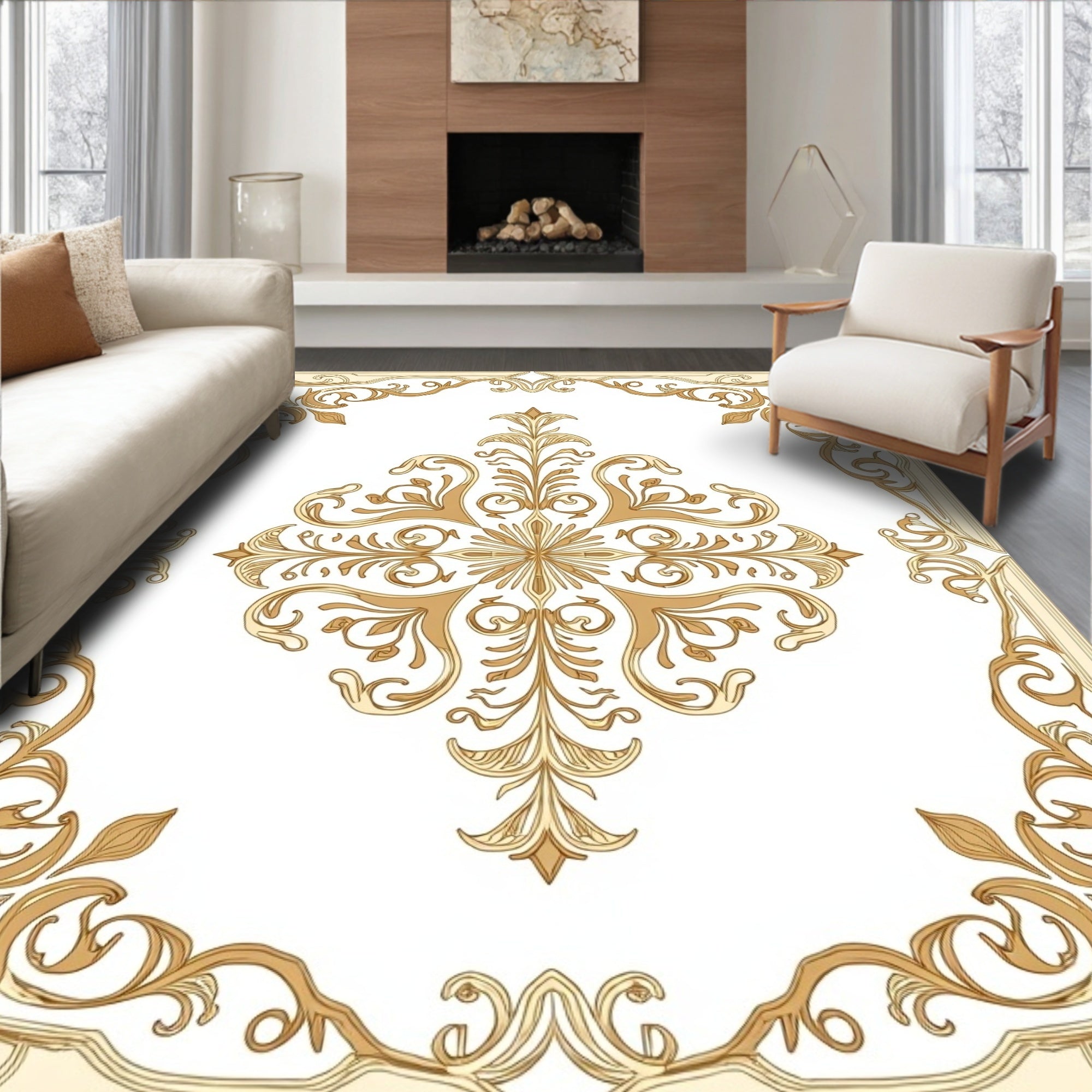 Golden Baroque Grand Medallion Accent Rug