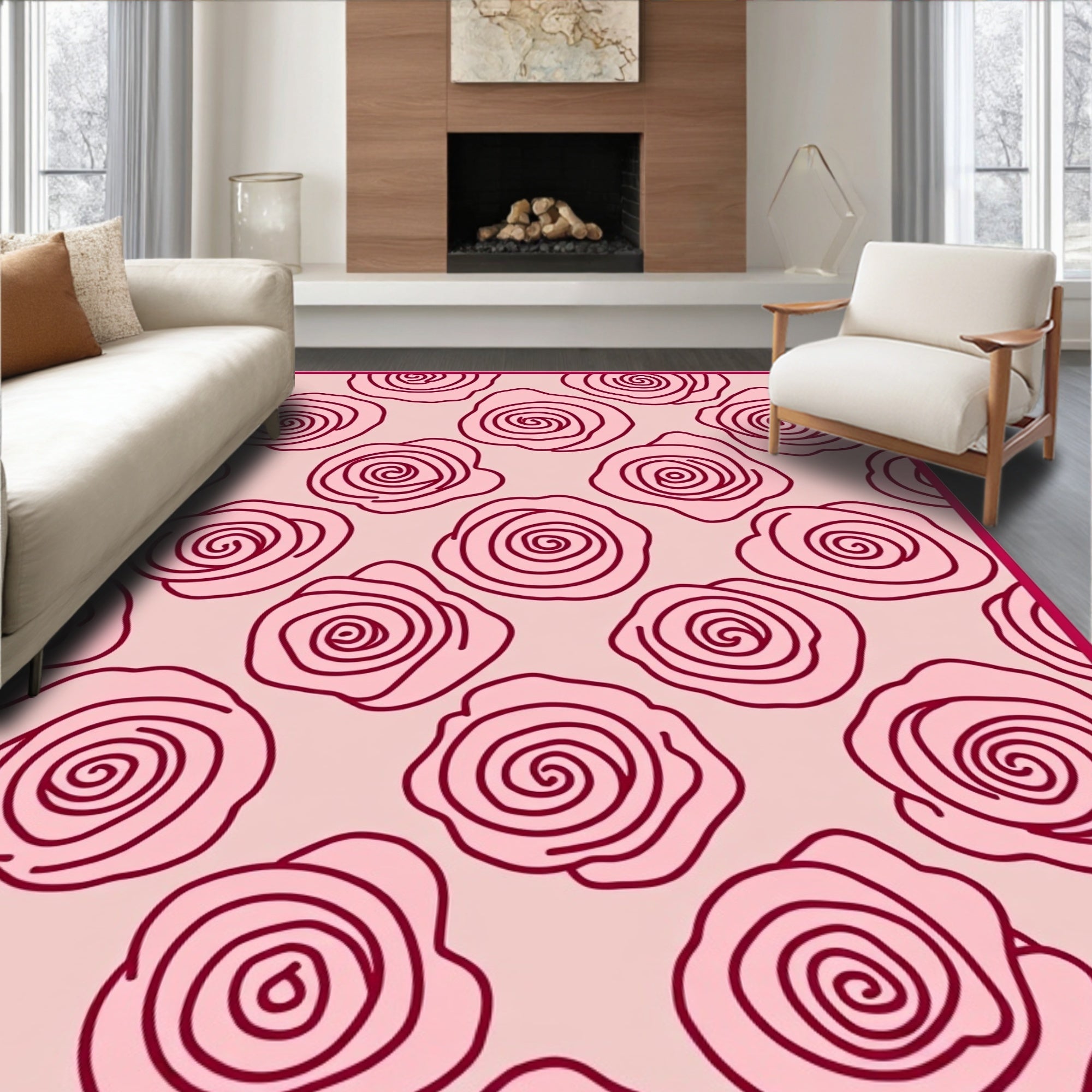 Pink Rose Outline Garden Rug