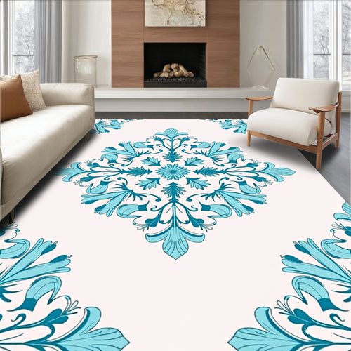 Aqua Medallion Floral Corner Rug