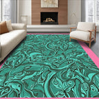 Teal Swirling Abstract Organic Forms Rug