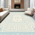 Pale Blue Geometric Medallion Border Rug