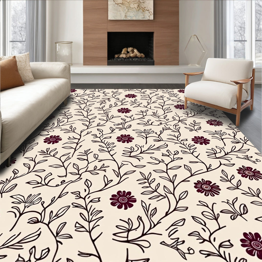 Burgundy Floral Botanical Vine Rug