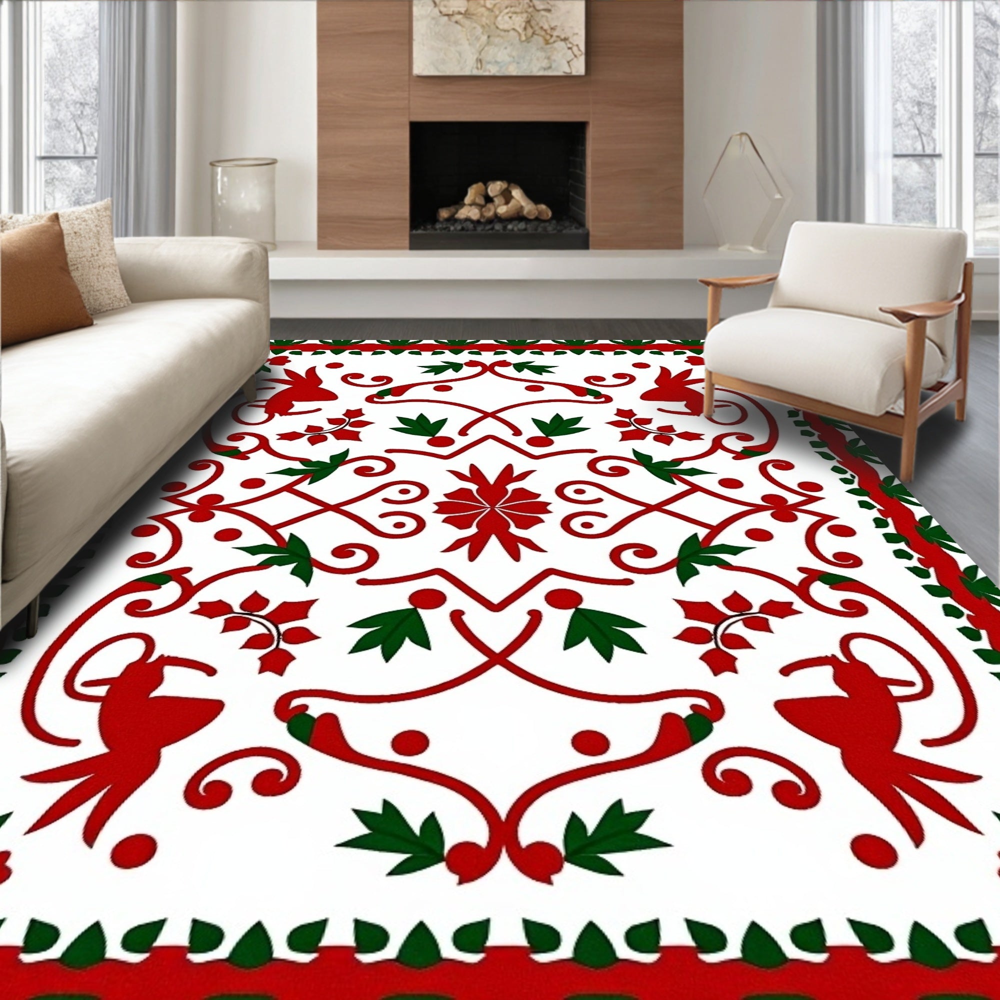 Red and Green Festive Animal Medallion Rug
