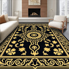 Golden Black Floral Medallion Border Rug
