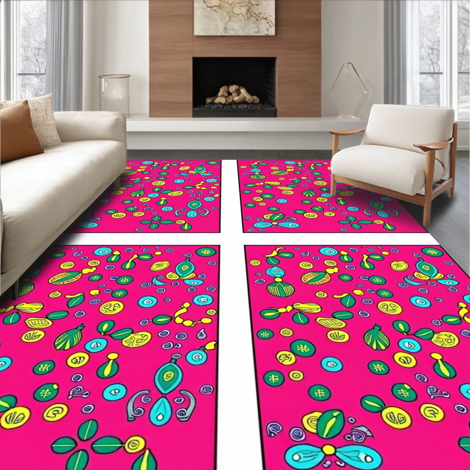 Bold Magenta Whimsical Floral Cascade Rug