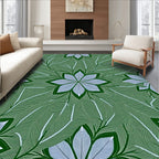 Forest Green White Leaf Mandala Rug