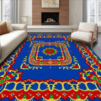 Royal Blue Red Yellow Floral Medallion Rug