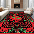 Vibrant Red Duck Floral Border Rug