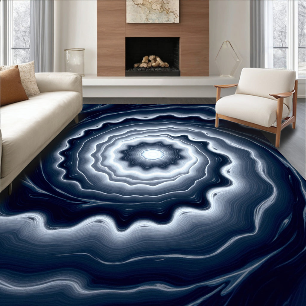 Deep Blue Swirling Agate Fractal Rug