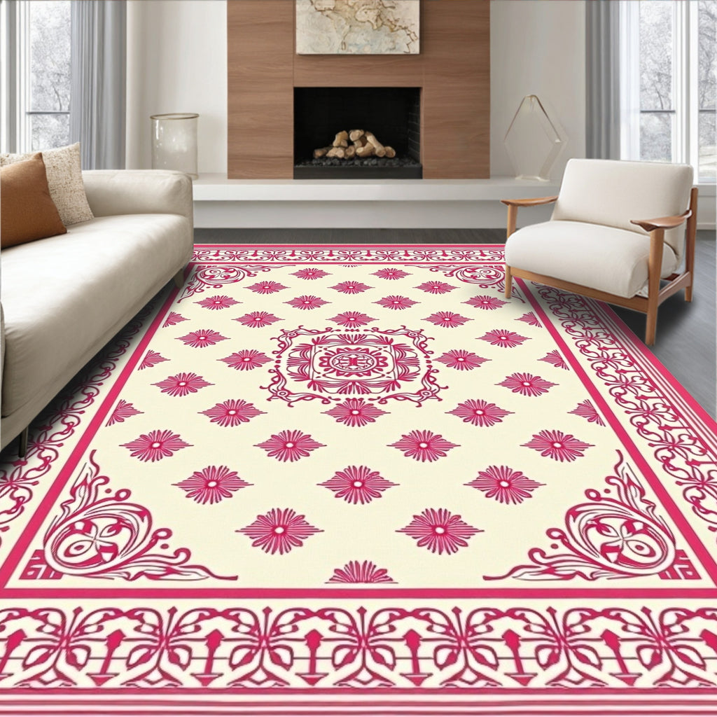 Crimson Floral Medallion Damask Rug