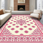 Crimson Floral Medallion Damask Rug