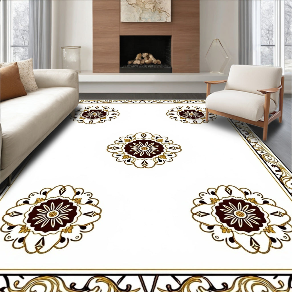 Elegant Brown Golden Floral Medallion Rug