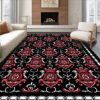 Deep Crimson Shield Floral Damask Rug