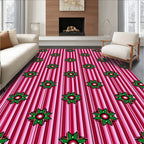 Rose Pink Striped Floral Medallion Rug