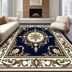 Classic Navy Gold Floral Medallion Rug