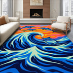 Vibrant Blue Dolphins Ocean Sunset Waves Rug