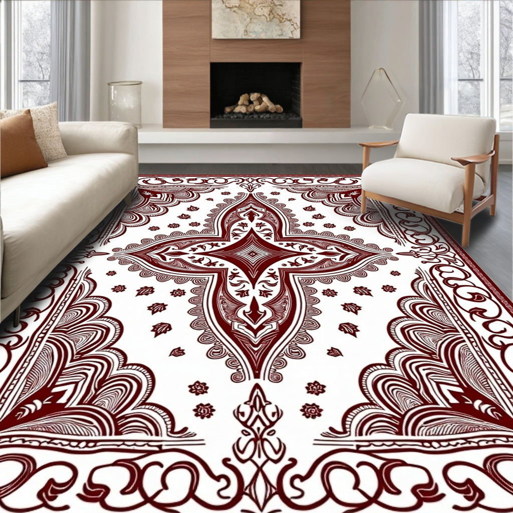 Rich Crimson Intricate Mandala Harmony Rug