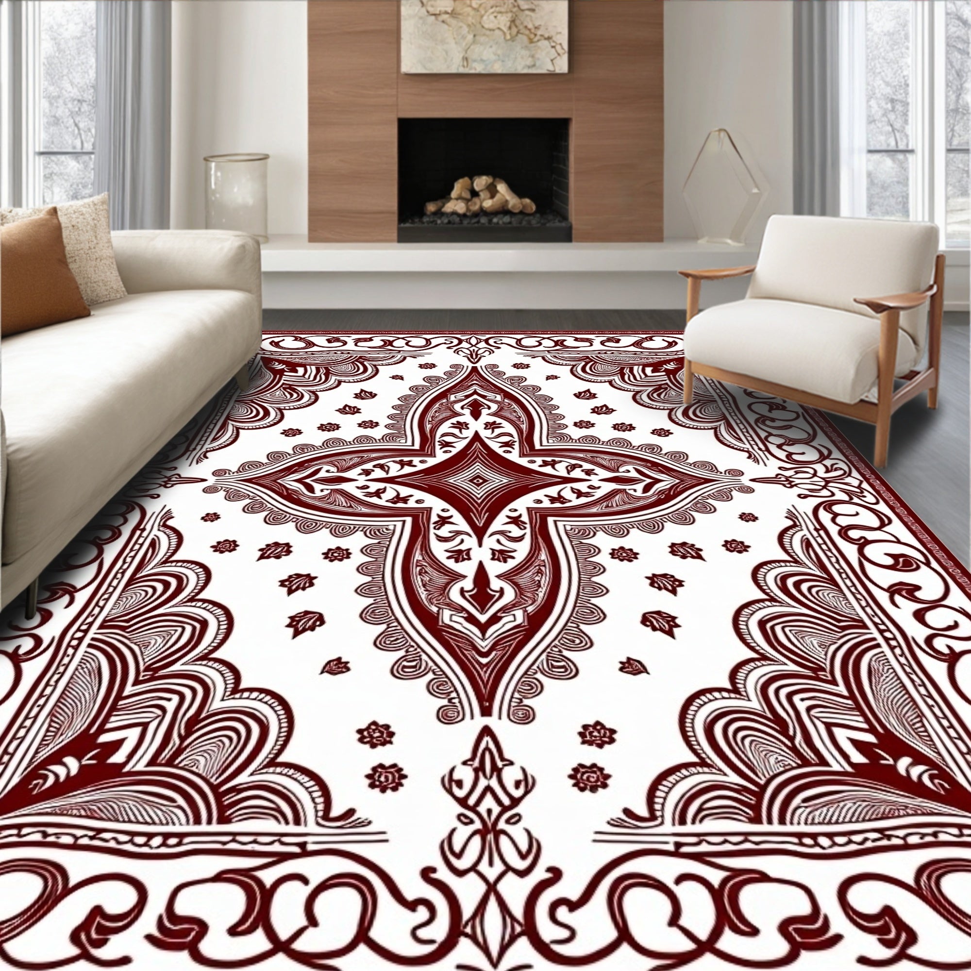 Rich Crimson Intricate Mandala Harmony Rug