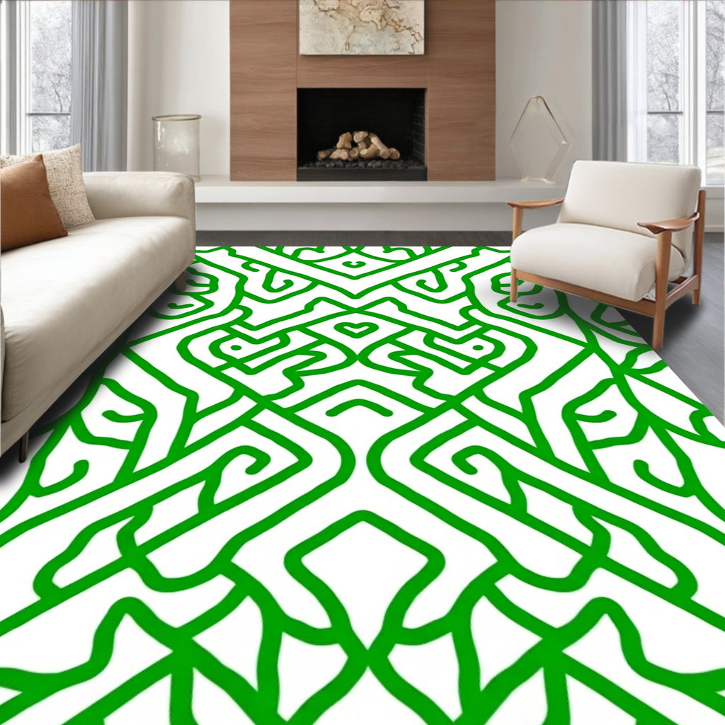 Vibrant Emerald Intertwined Lattice Rug