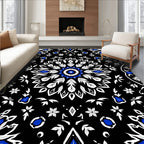 Bold Cobalt Black Mandala Bloom Rug
