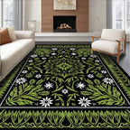 Lush Green White Floral Medallion Rug