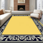 Golden Yellow Black Floral Border Rug