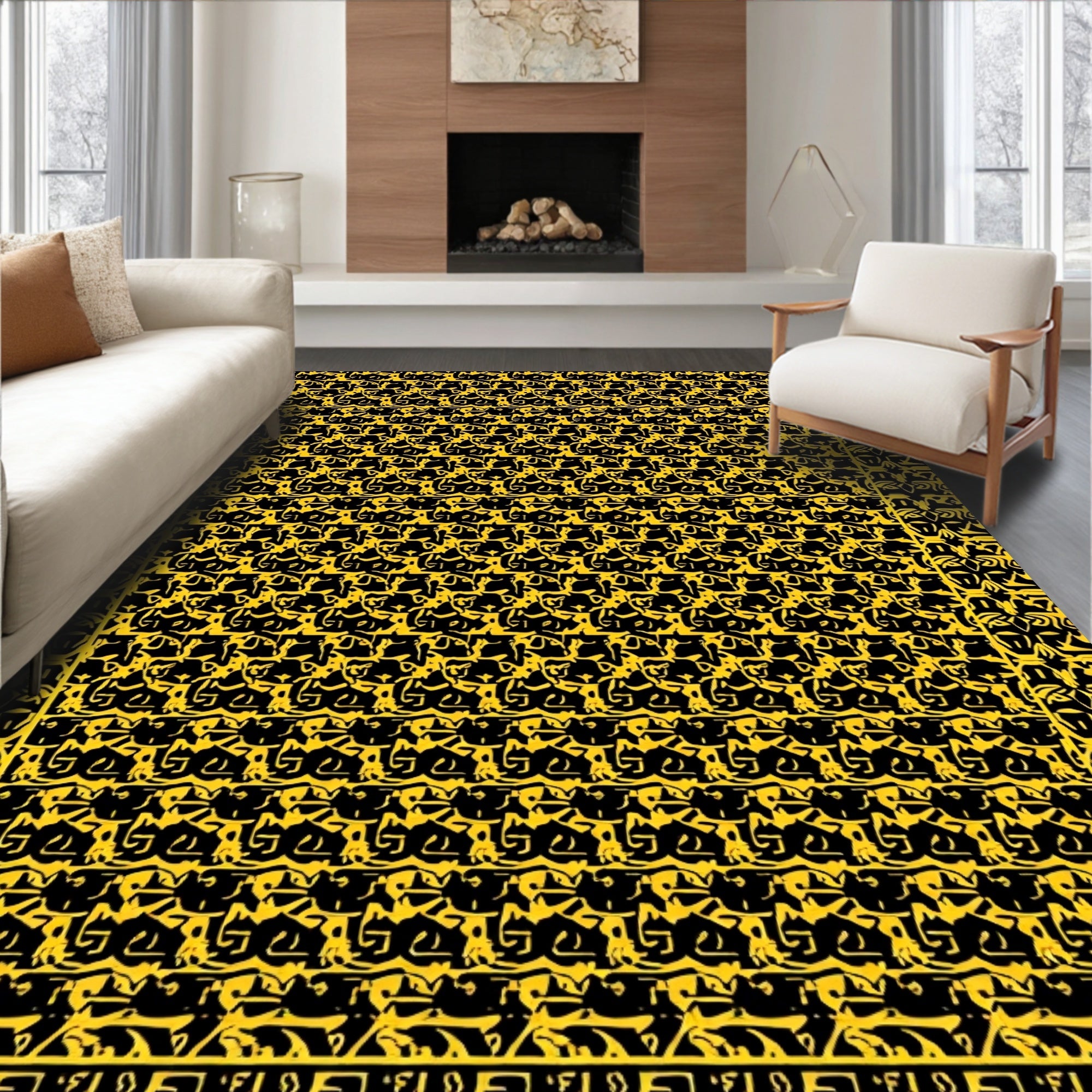 Bold Yellow Organic Lattice Rug