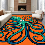 Teal Octopus With Whimsical Swirls Rug