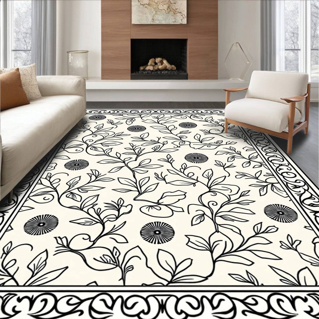 Black Vine Scroll With Celestial Accents Rug