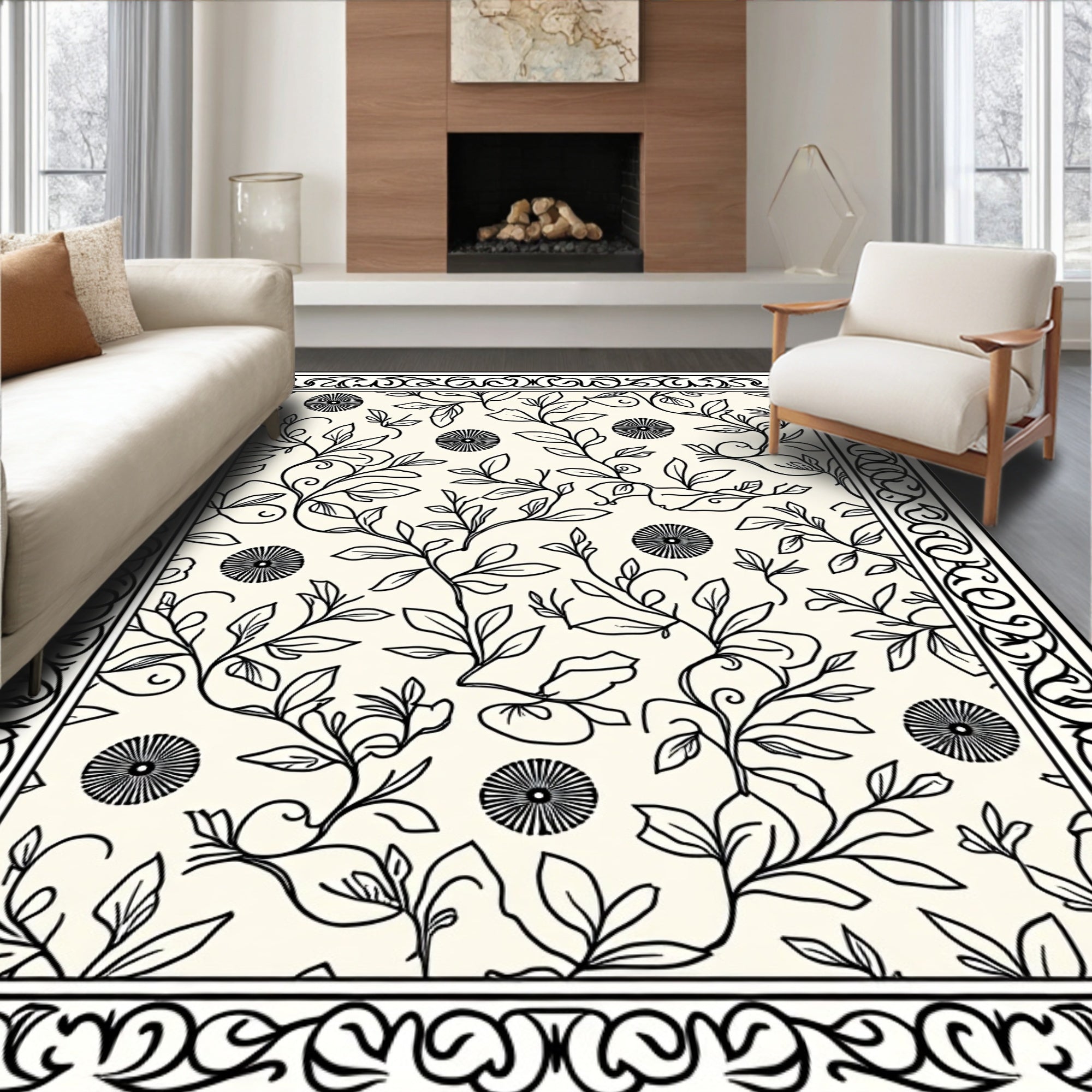 Black Vine Scroll With Celestial Accents Rug