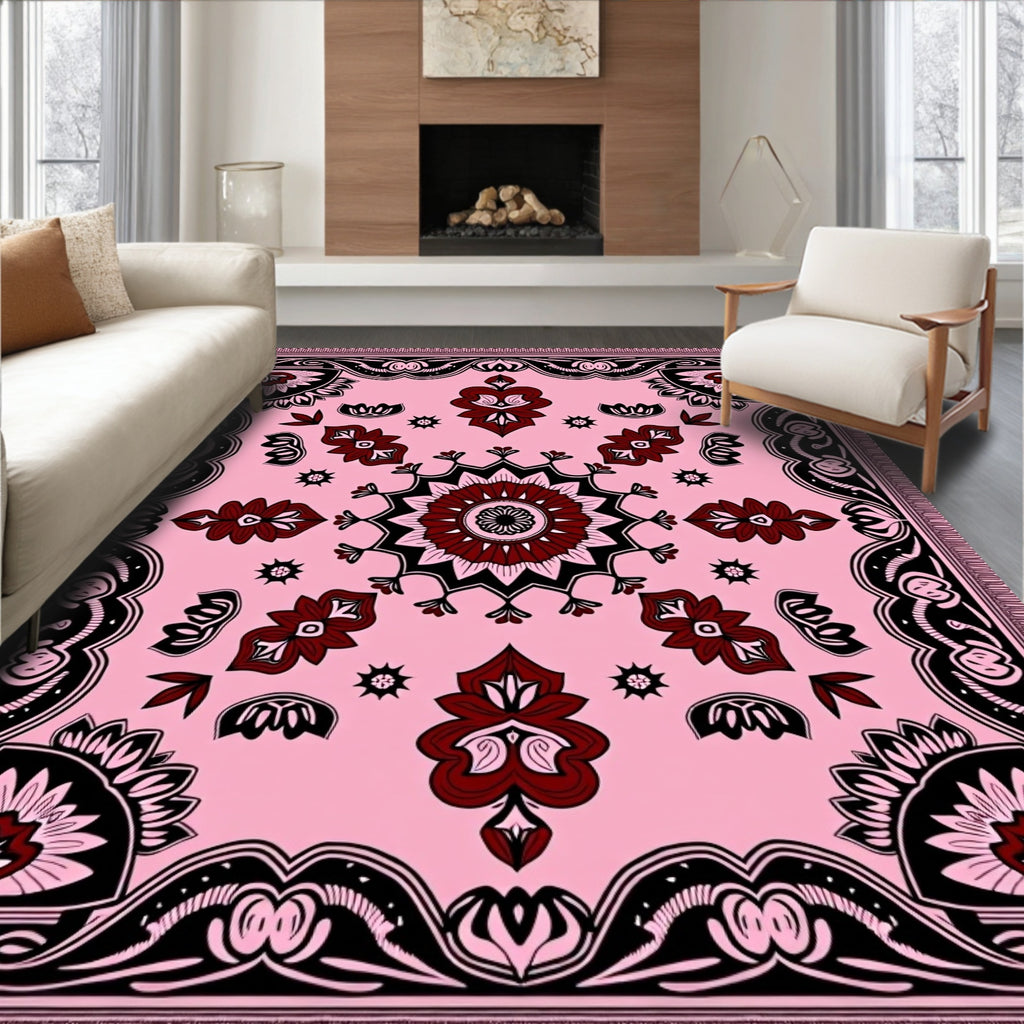 Pink Crimson Floral Medallion Mandala Rug