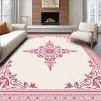 Ornate Pink Floral Medallion Border Rug