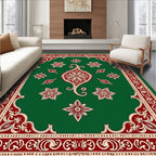 Crimson Green Floral Arabesque Border Rug