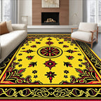 Bold Yellow Red Floral Medallion Sunburst Rug