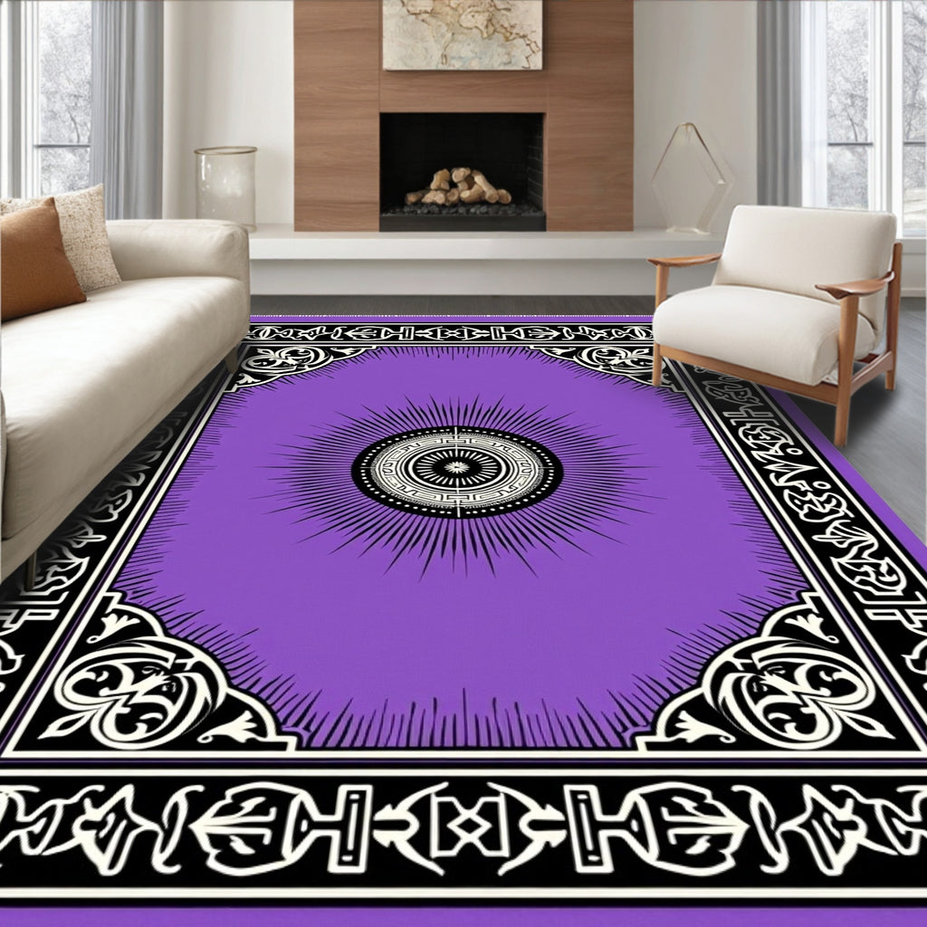 Purple Sunburst Medallion Ornate Border Rug