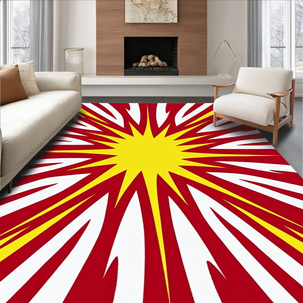 Radiant Yellow Sunburst Comic Burst Rug