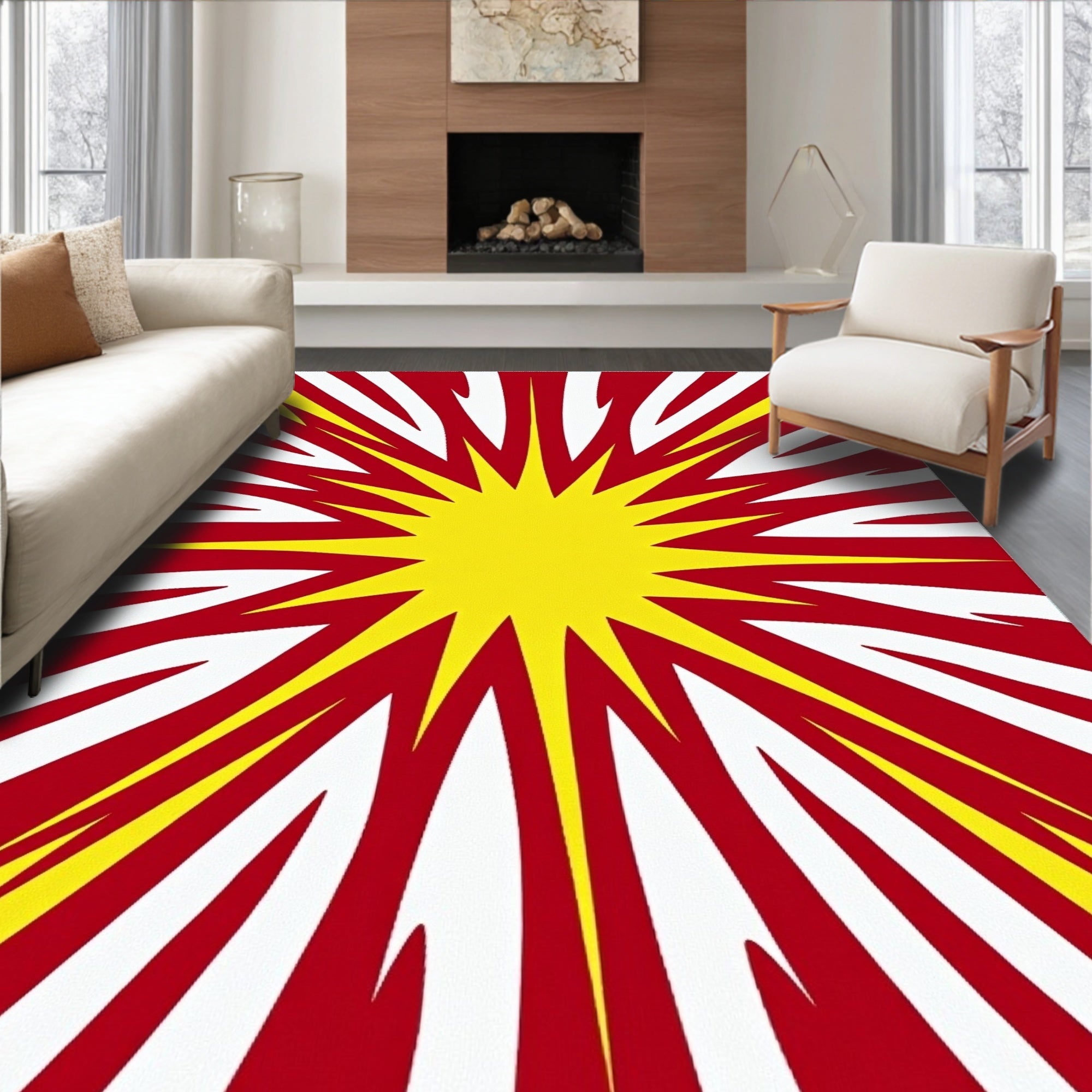 Radiant Yellow Sunburst Comic Burst Rug