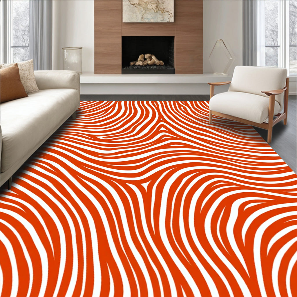 Vibrant Orange Swirl Line Art Rug