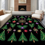 Holiday Green Trees Snowflake Ornaments Rug