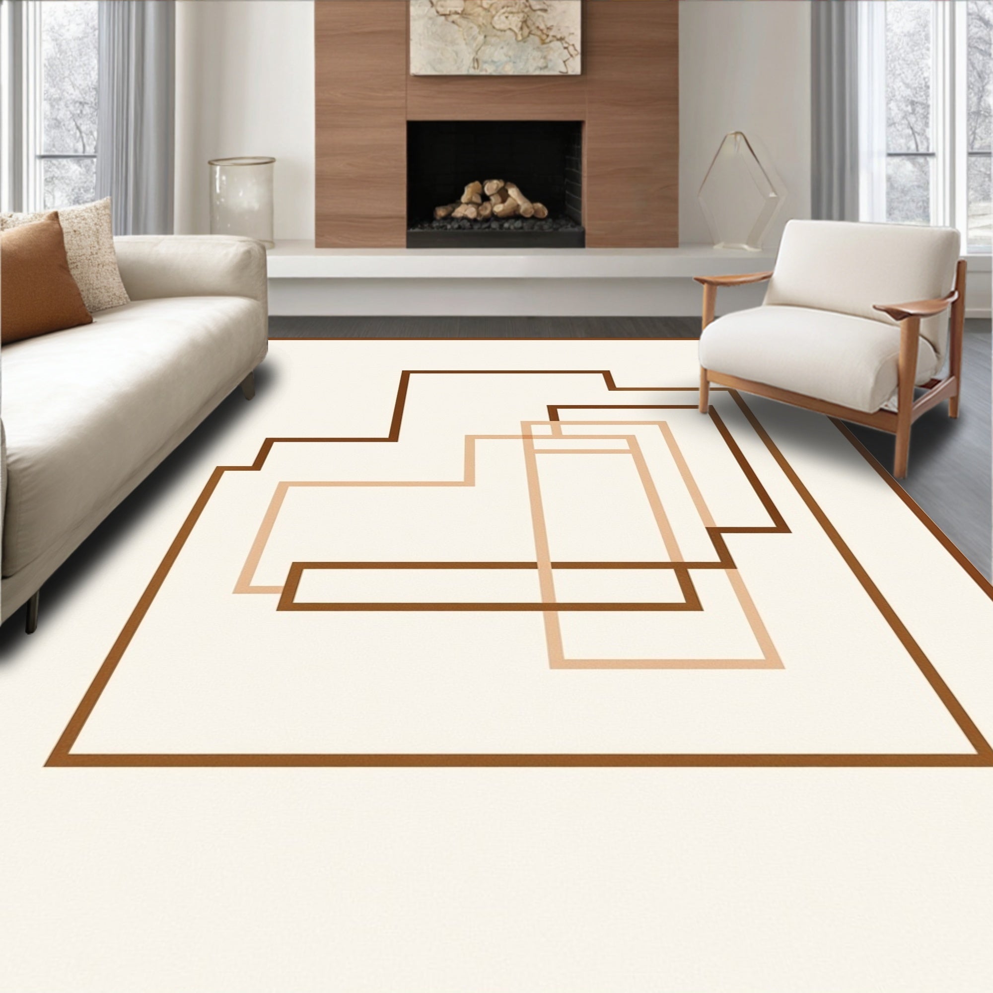 Modern Terracotta Geometric Nested Forms Rug
