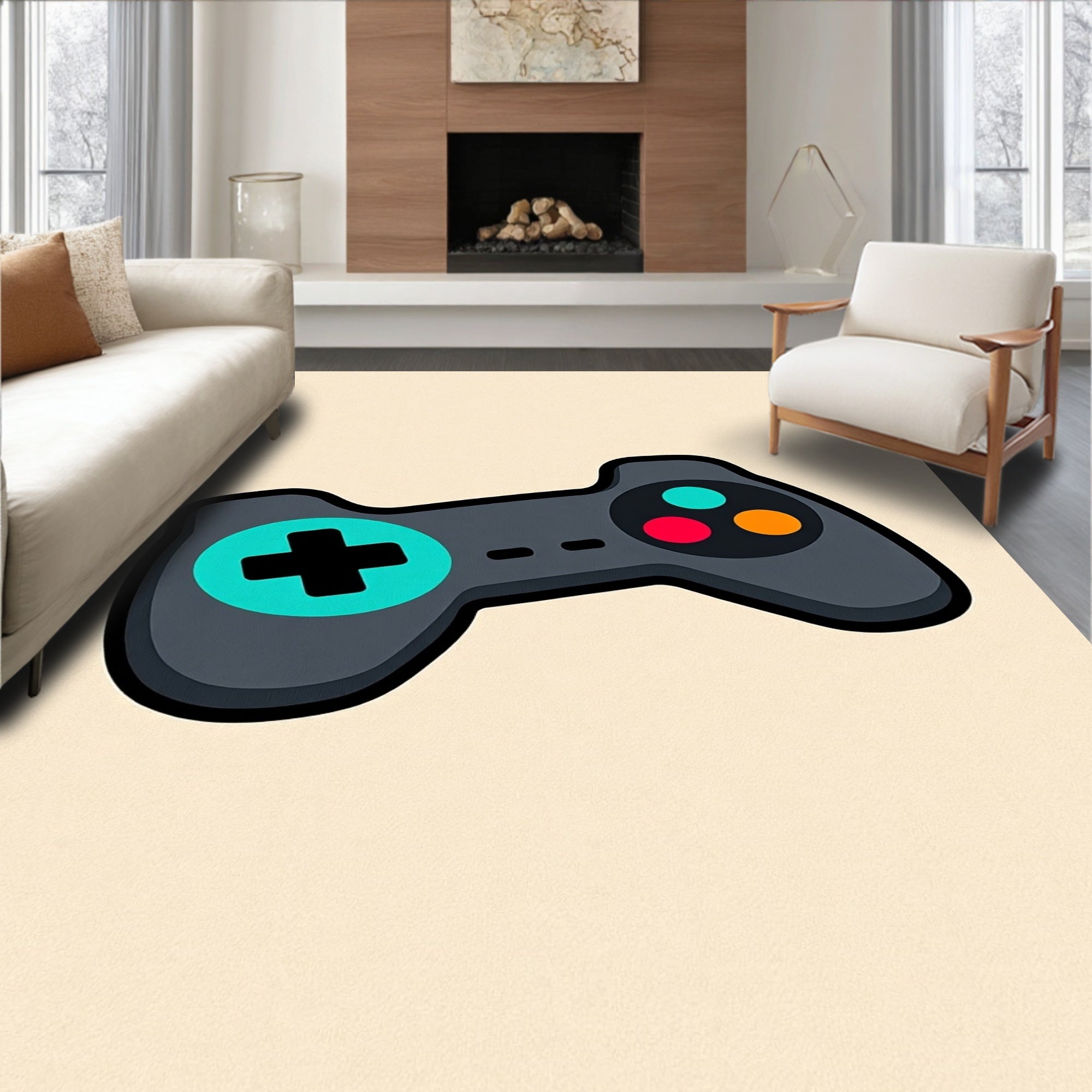 Retro Gray Video Game Controller Accent Rug