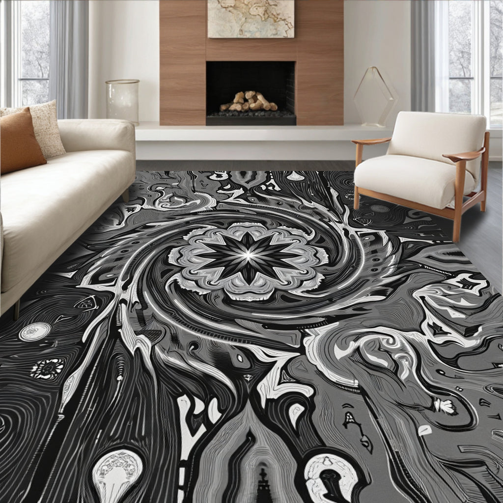 Monochromatic Swirl Floral Embrace Rug