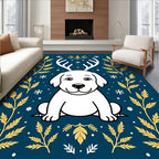 White Dog Antlers Golden Foliage Snowflakes Rug