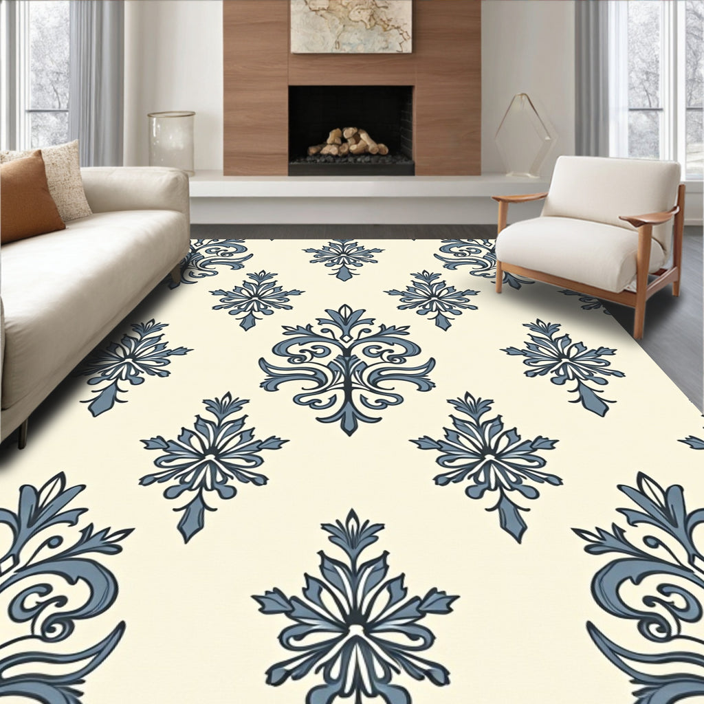 Classic Blue Damask Swirl Repeat Rug