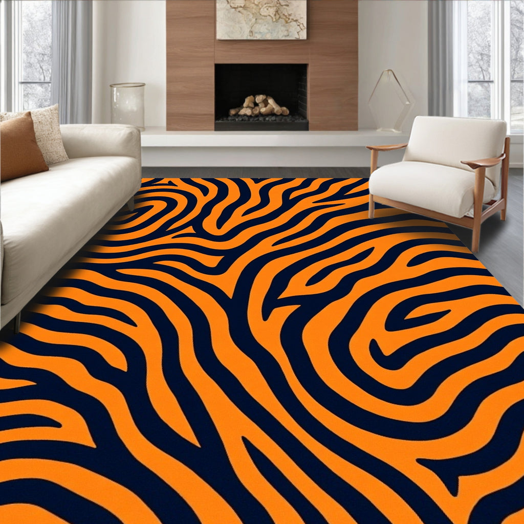 Bold Orange Navy Wave Rug