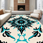 Bold Black Teal Floral Medallion Rug